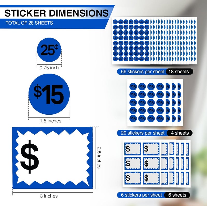 Perco Garage Price Stickers - 28 Sheets, 1,100 Pre-Priced & Blank Blue Stickers - Easy-to-Read Price Tags for Effective Pricing Ideal for Yard Sales, Flea Markets, County Fairs & Retail Use - Image 2